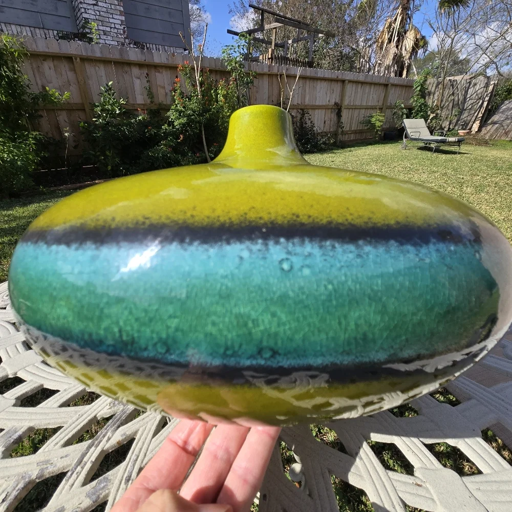 Crate & Barrel Green Blue Wide Vase 13
